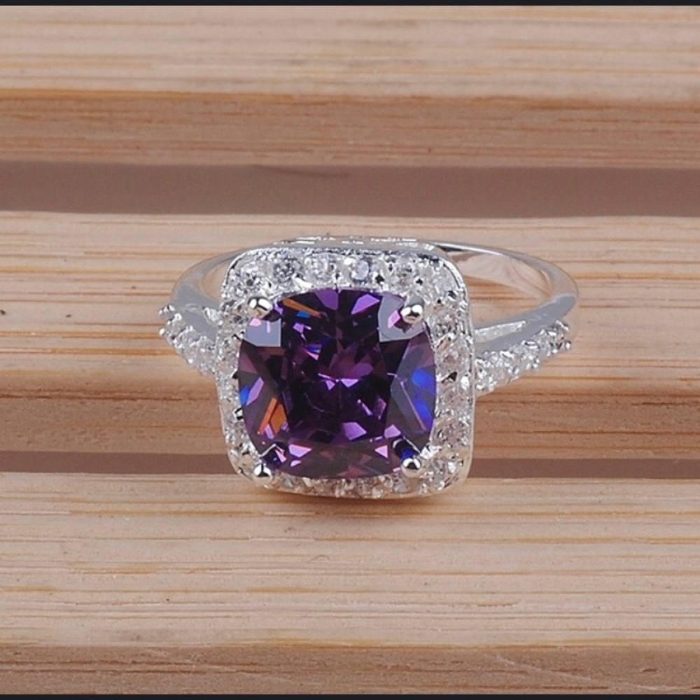 LAST ONE! February Birthstone Amethyst Halo Ring 7 - Picture 2 of 4
